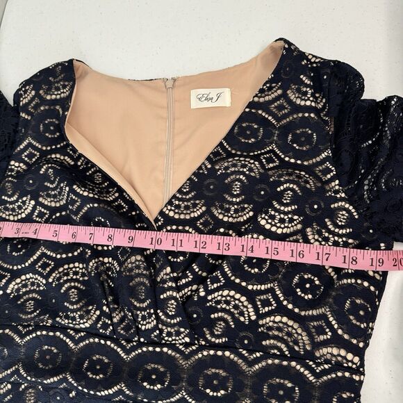 Eliza J Lace 3/4 Sleeve Fit & Flare Dress Navy/Tan Size 14-16 READ - Picture 9 of 11